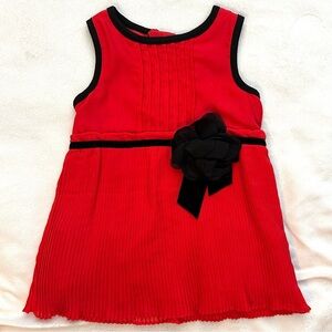 Kate Spade Pleated Red Chiffon Black Velvet Rosette Flower Formal Dress 12M Baby